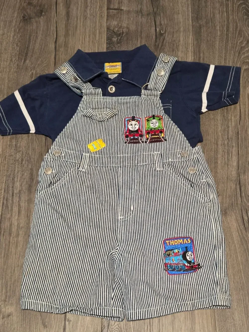 Vintage Y2K Kids Thomas the Tank Engine Denim Overalls Embroidered Train Size 4T